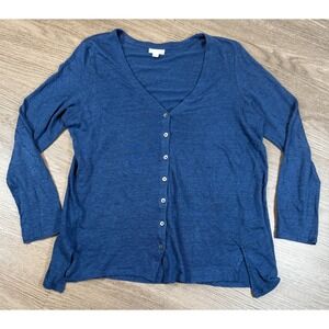 J Jill Love Linen Cardigan Sweater Sz M Blue Button Front Loose Beachy Lagenlook